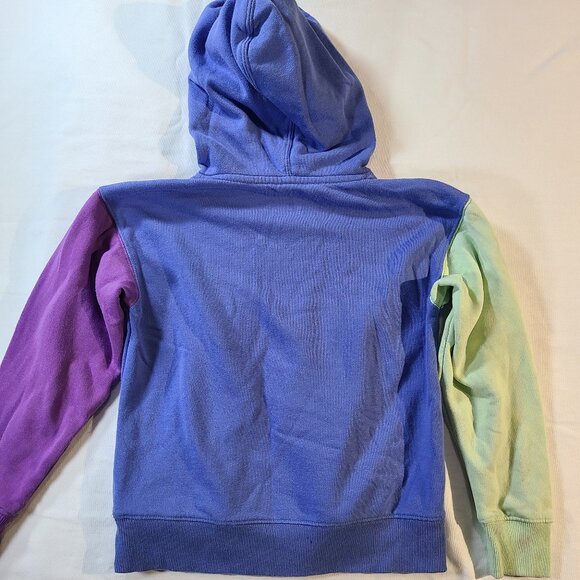 Champion Colorblock Hoodie M | Blue Green Purple Script Logo Fleece Sweatshirt - Picture 3 of 8